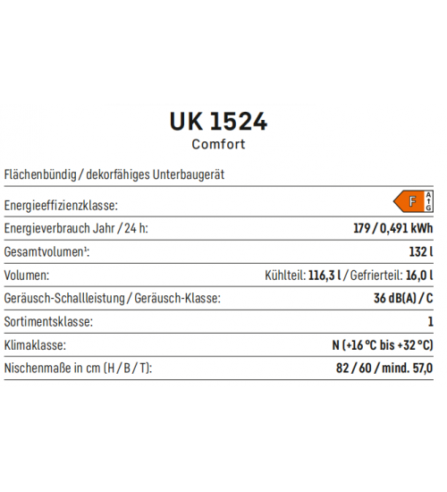 利勃海尔 冰箱 UK 1524 台下嵌入式
